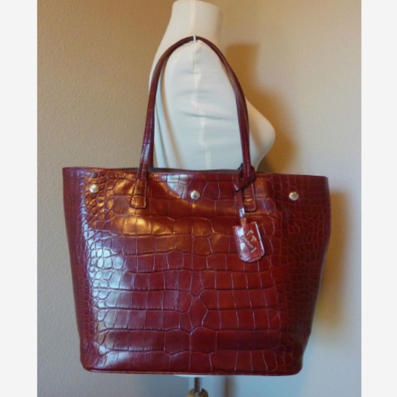 FURLA Mulled Wine Red Croc Embossed Leather D-light Tote Bag - Made in Italy - Picture 2 of 10